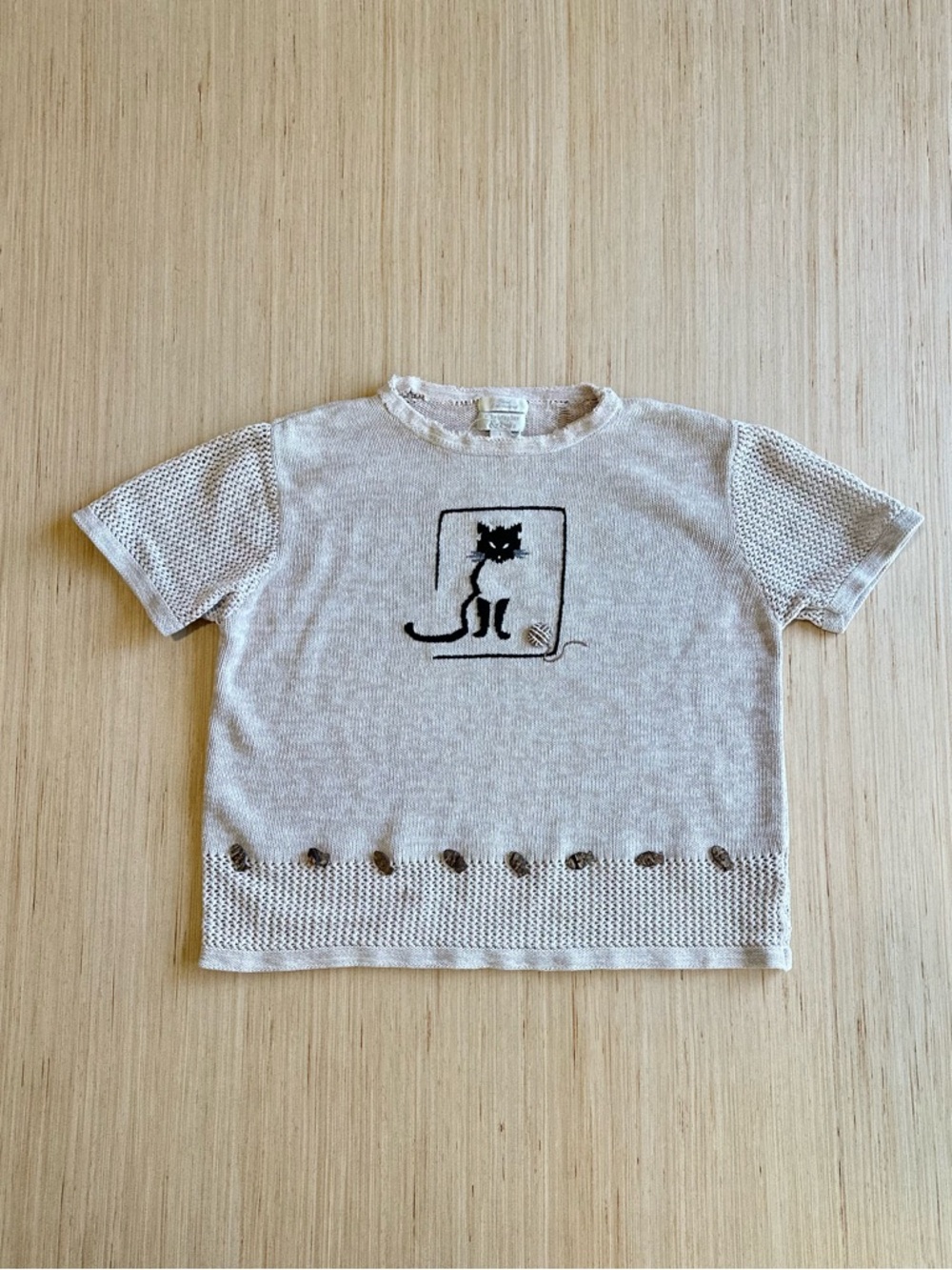 Christopher & Banks Short Sleeve Cat Knit Sweater Shirt